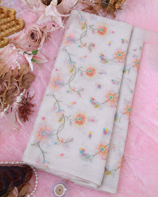 Gauze Linen Multi Thread Jaal Embroidery Fabric