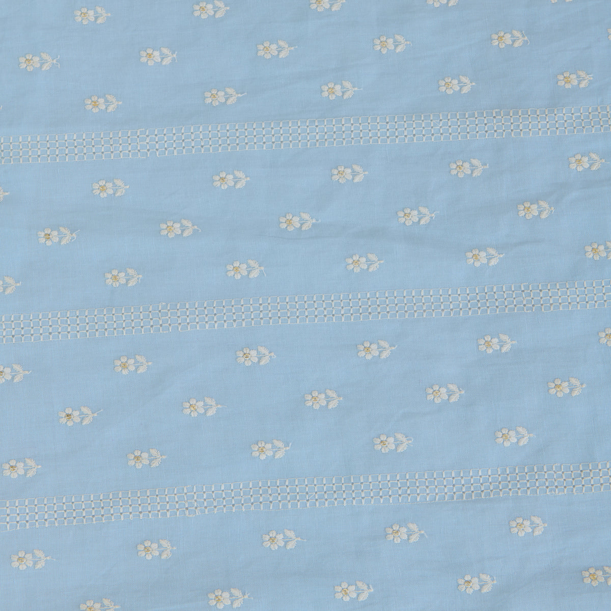 Powder Blue Gauze Linen Resham Sequin Stripes Buti Fabric