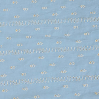 Powder Blue Gauze Linen Resham Sequin Stripes Buti Fabric