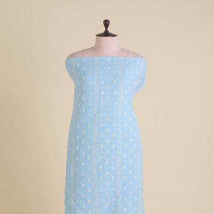 Powder Blue Gauze Linen Resham Sequin Stripes Buti Fabric
