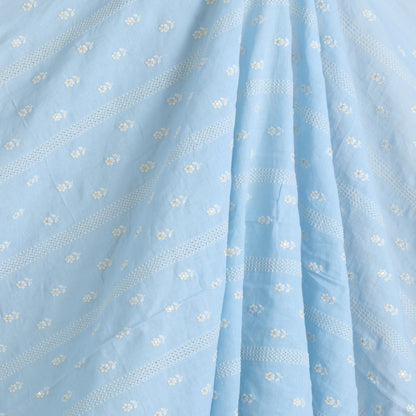Powder Blue Gauze Linen Resham Sequin Stripes Buti Fabric