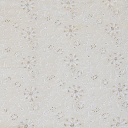 White Georgette Lucknowi Thread Badla Jaal Embroidery Fabric