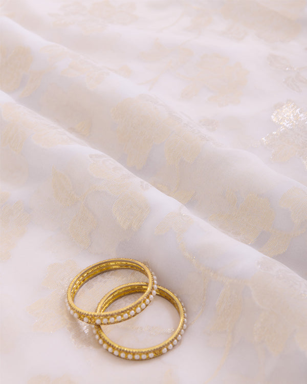 White Georgette Gold Lurex Jaal Fabric