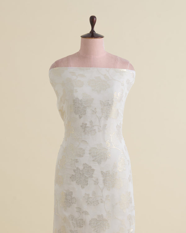 White Georgette Gold Lurex Jaal Fabric