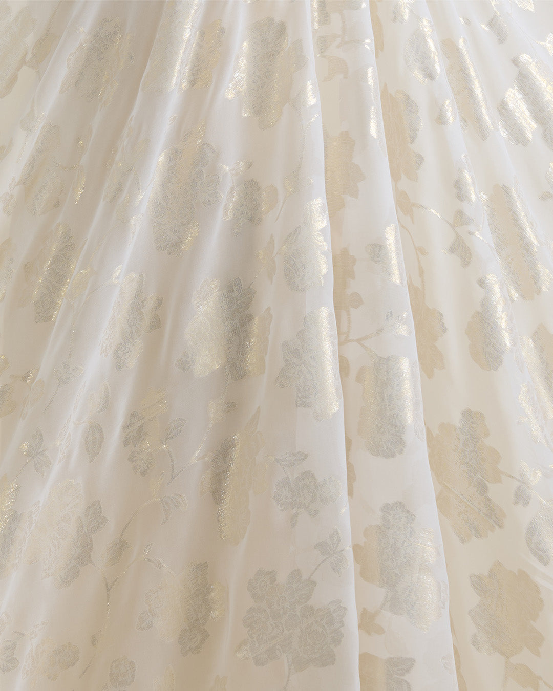 White Georgette Gold Lurex Jaal Fabric