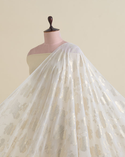 White Georgette Gold Lurex Jaal Fabric