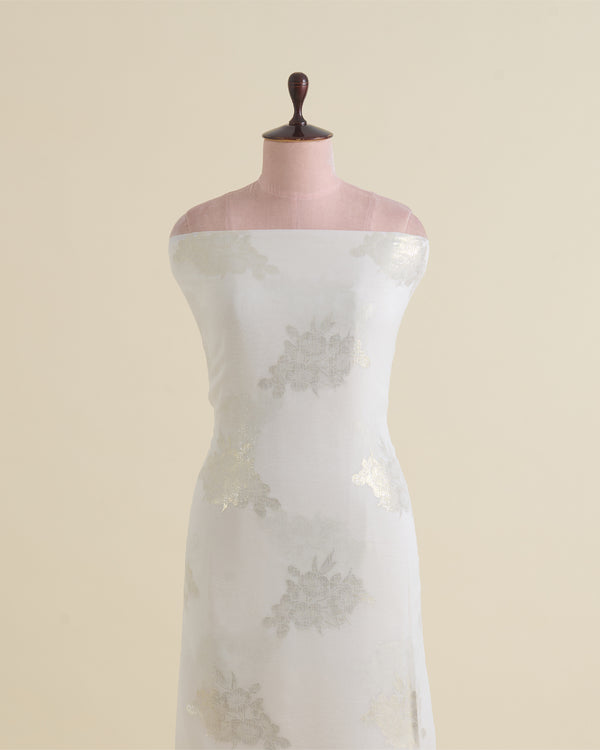 White Georgette Gold Lurex Buta Fabric