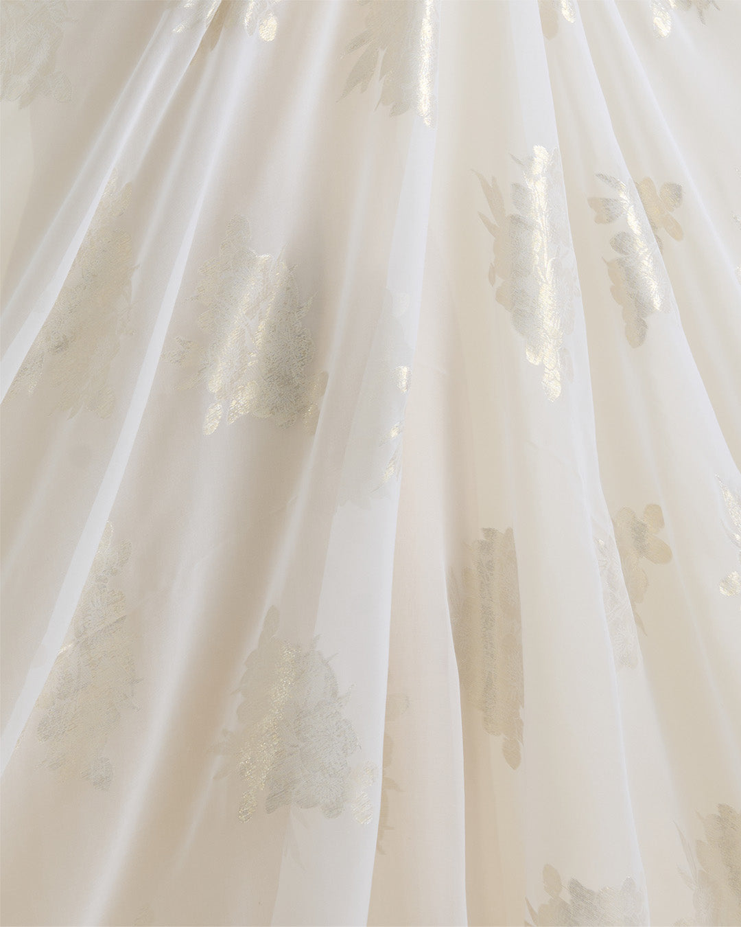 White Georgette Gold Lurex Buta Fabric