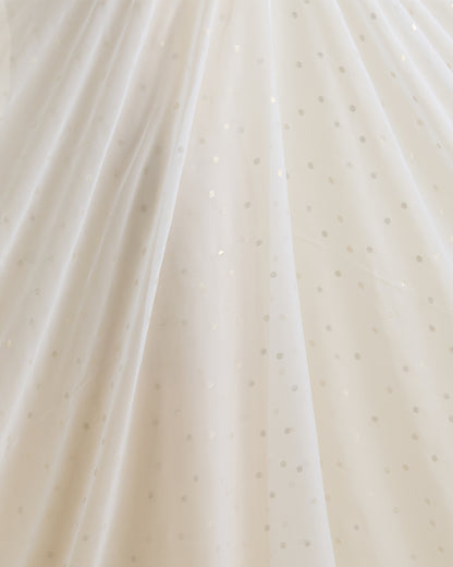 White Georgette Gold Lurex Buti Fabric
