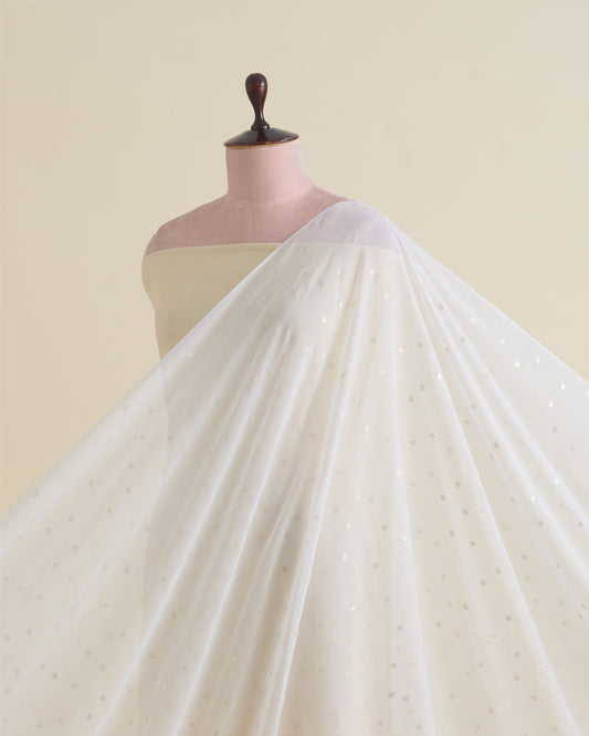 White Georgette Gold Lurex Buti Fabric