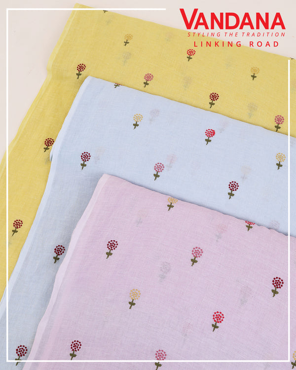 Gauze Linen Multi Thread Buta Embroidered Fabric