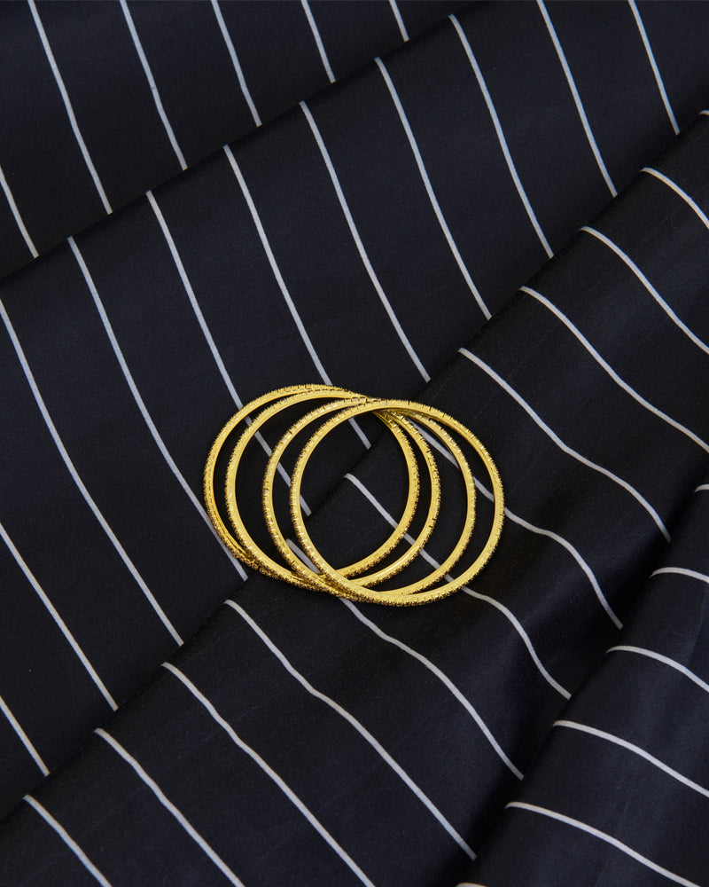 Gaji Silk Raw Mango Stripes Printed Fabric – Black