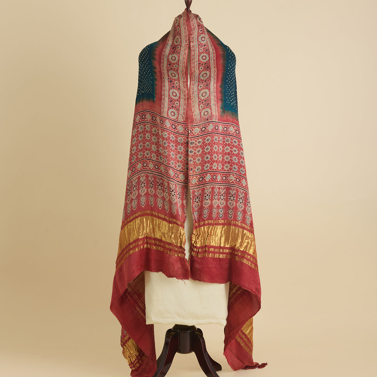 Blue Gajji Silk Bandhej Ajrak Dupatta