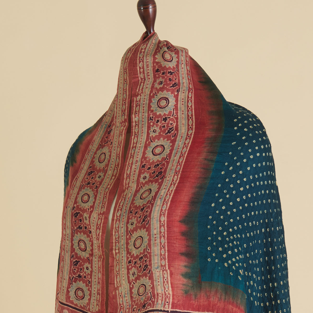 Blue Gajji Silk Bandhej Ajrak Dupatta