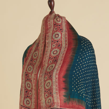 Blue Gajji Silk Bandhej Ajrak Dupatta