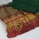 Bottle Green & Red Gajji Silk Bandhej Ajrakh Dupatta