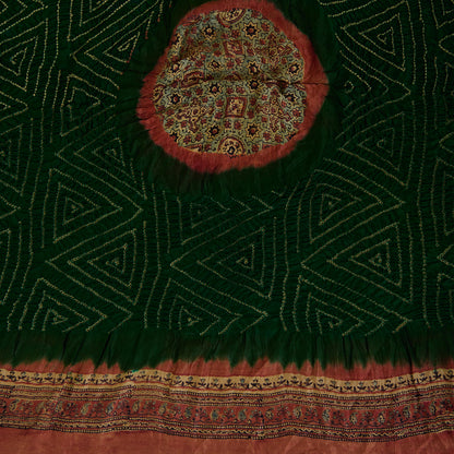 Bottle Green & Red Gajji Silk Bandhej Ajrakh Dupatta