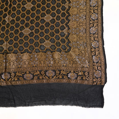 Black Georgette Bandhej Hand Woven Gold Geometric Dupatta