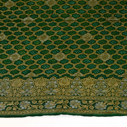 Bottle Green Georgette Bandhej Hand Woven Gold Geometric Dupatta