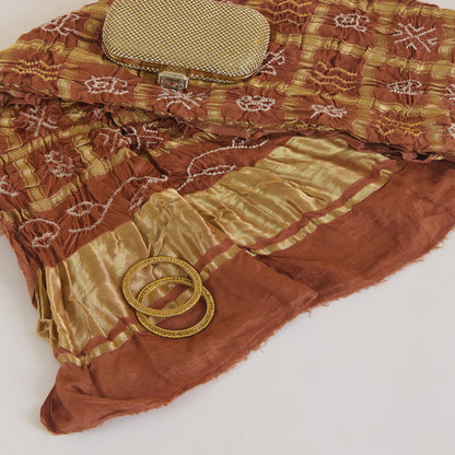 Brown Gajji Silk Bandhej Gharchola Lagdi Patta Dupatta