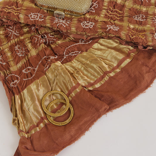 Brown Gajji Silk Bandhej Gharchola Lagdi Patta Dupatta