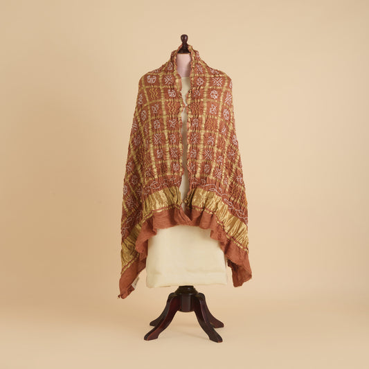 Brown Gajji Silk Bandhej Gharchola Lagdi Patta Dupatta