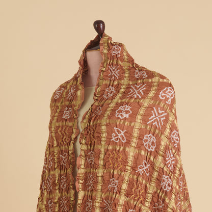 Brown Gajji Silk Bandhej Gharchola Lagdi Patta Dupatta