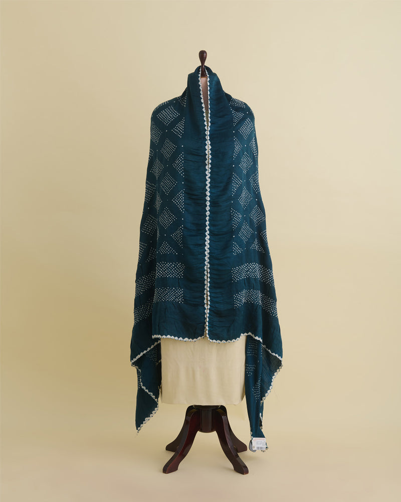 Dark Grey Gaji Silk Bandhej Geometric Dupatta