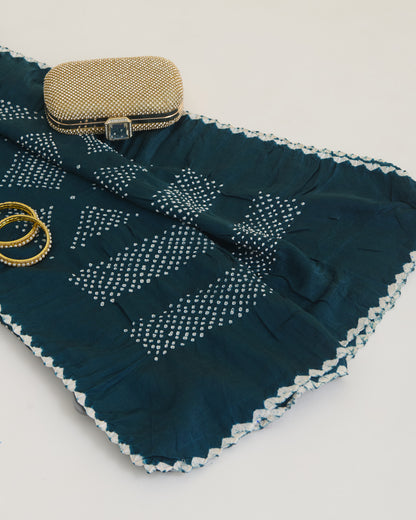 Gaji Silk Bandhej Geometric Dupatta Dark Grey