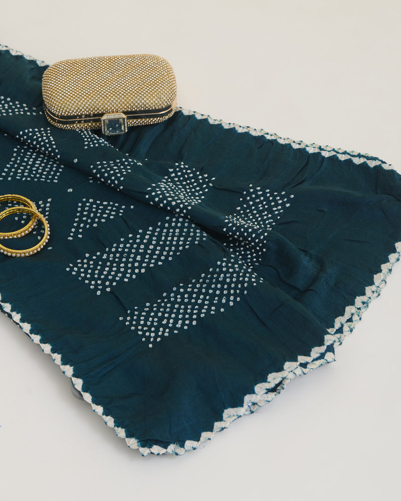 Dark Grey Gaji Silk Bandhej Geometric Dupatta