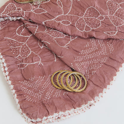 Dusty Pink Gajji Silk Bandhej Dupatta