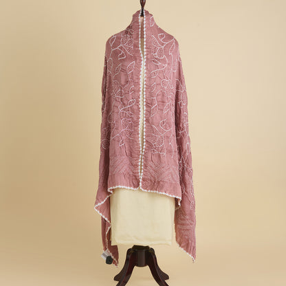 Dusty Pink Gajji Silk Bandhej Dupatta