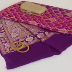 Dark Purple Georgette Bandhej Hand Woven Gold Geometric Dupatta