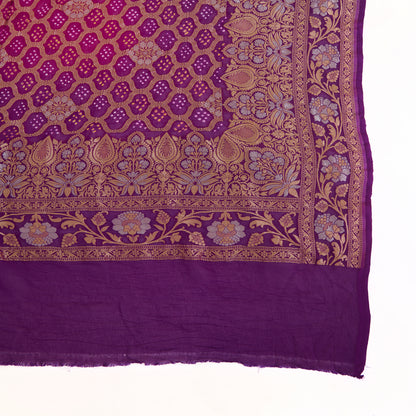Dark Purple Georgette Bandhej Hand Woven Gold Geometric Dupatta