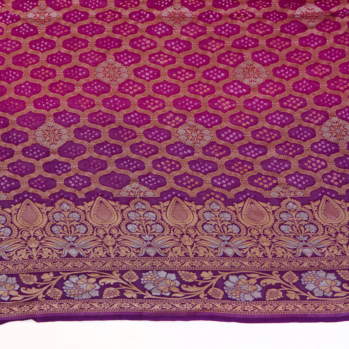 Dark Purple Georgette Bandhej Hand Woven Gold Geometric Dupatta
