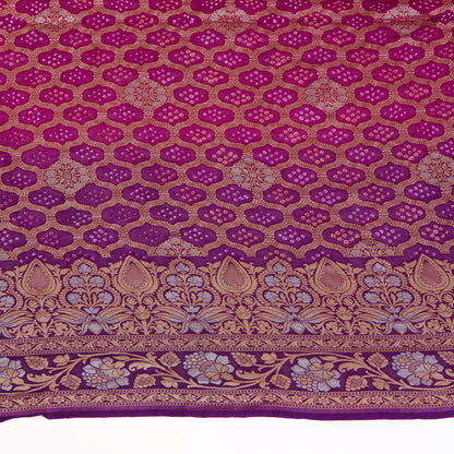 Dark Purple Georgette Bandhej Hand Woven Gold Geometric Dupatta