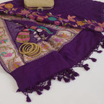 Dark Purple Georgette Bandhej Hand Woven Gold Border Dupatta