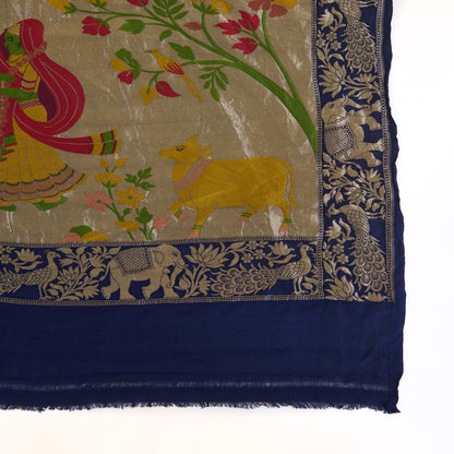 Dark Purple Georgette Bandhej Hand Woven Gold Resham Jaal Dupatta
