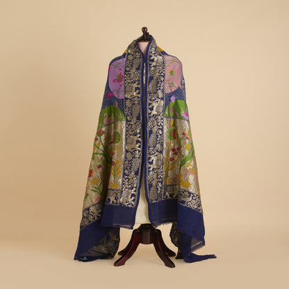 Dark Purple Georgette Bandhej Hand Woven Gold Resham Jaal Dupatta
