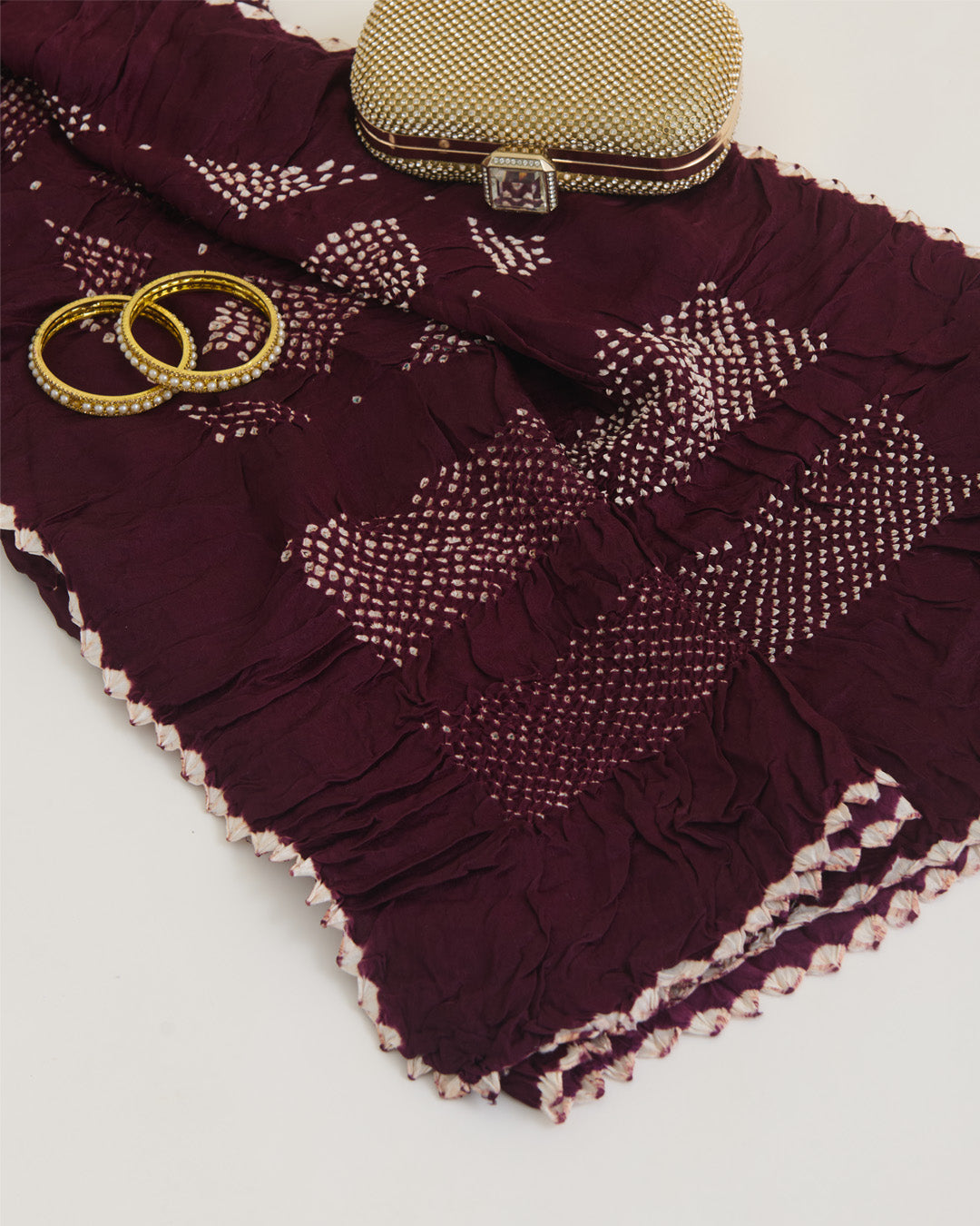 Deep Wine Gaji Silk Bandhej Geometric Dupatta