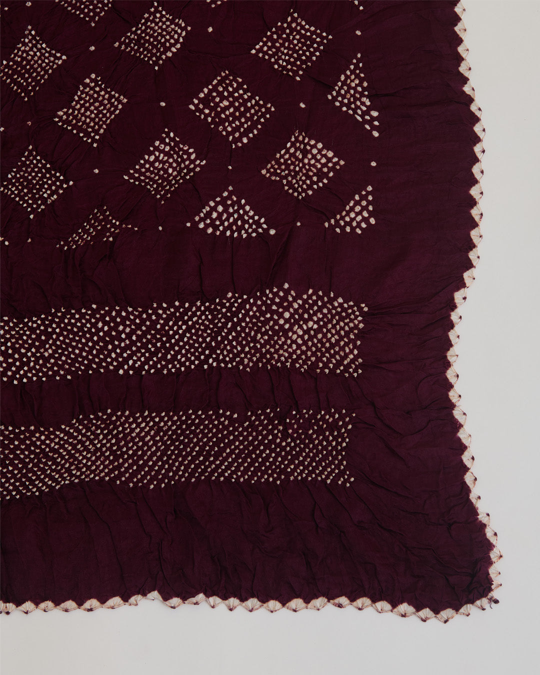 Deep Wine Gaji Silk Bandhej Geometric Dupatta