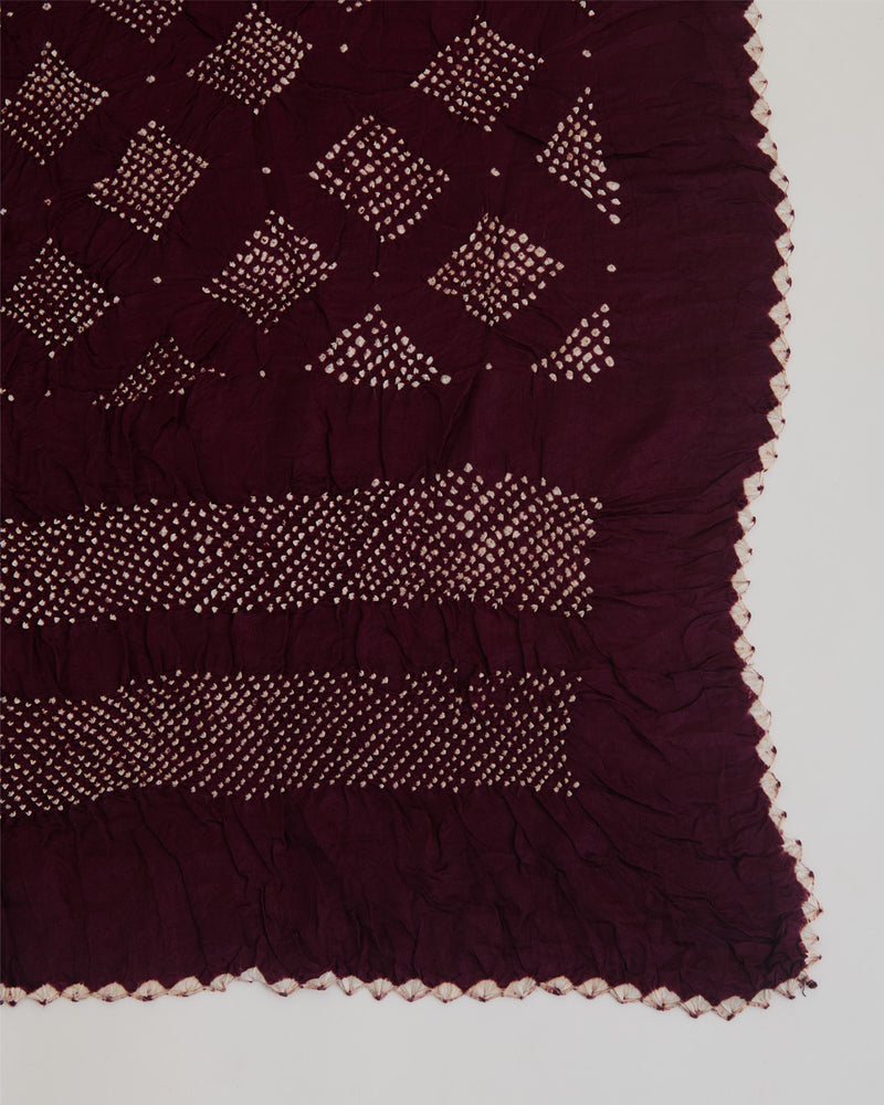 Deep Wine Gaji Silk Bandhej Geometric Dupatta
