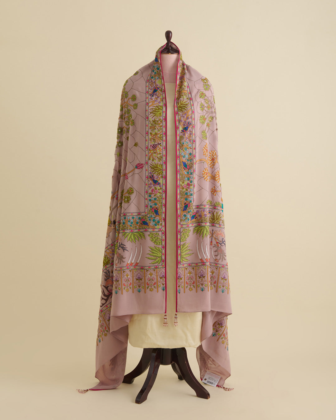 English Beige Georgette Pure Kashmiri Hand Work Dupatta