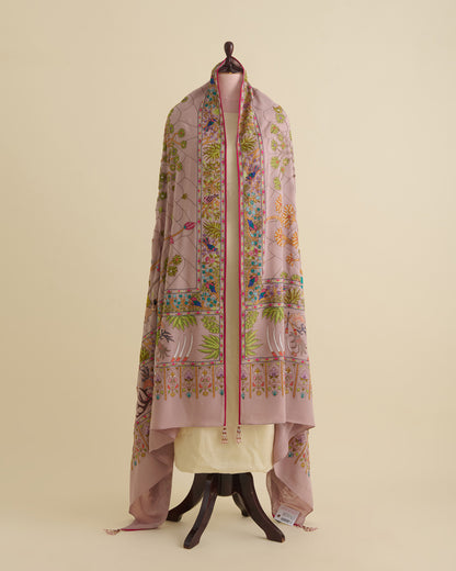 English Beige Georgette Pure Kashmiri Hand Work Dupatta
