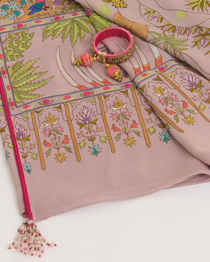 English Beige Georgette Pure Kashmiri Hand Work Dupatta