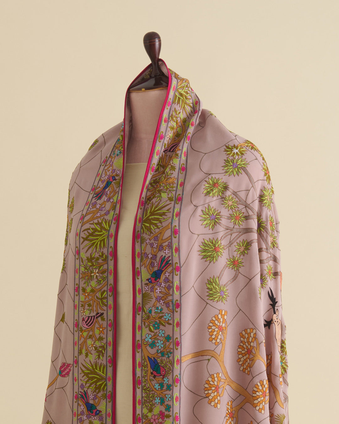 English Beige Georgette Pure Kashmiri Hand Work Dupatta