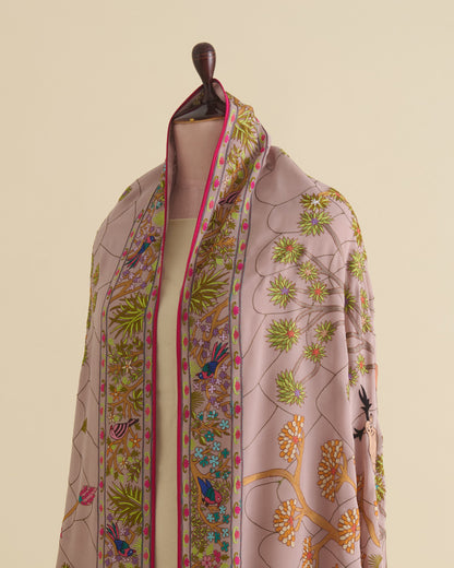 English Beige Georgette Pure Kashmiri Hand Work Dupatta