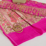 Fuchsia Pink Georgette Bandhej Hand Woven Gold Resham Jaal Dupatta