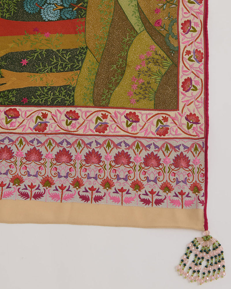 Green Georgette Pure Kashmiri Handwork Embroidery Dupatta