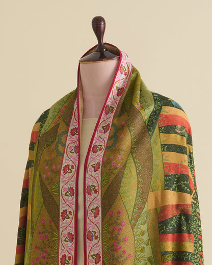 Green Georgette Pure Kashmiri Handwork Embroidery Dupatta